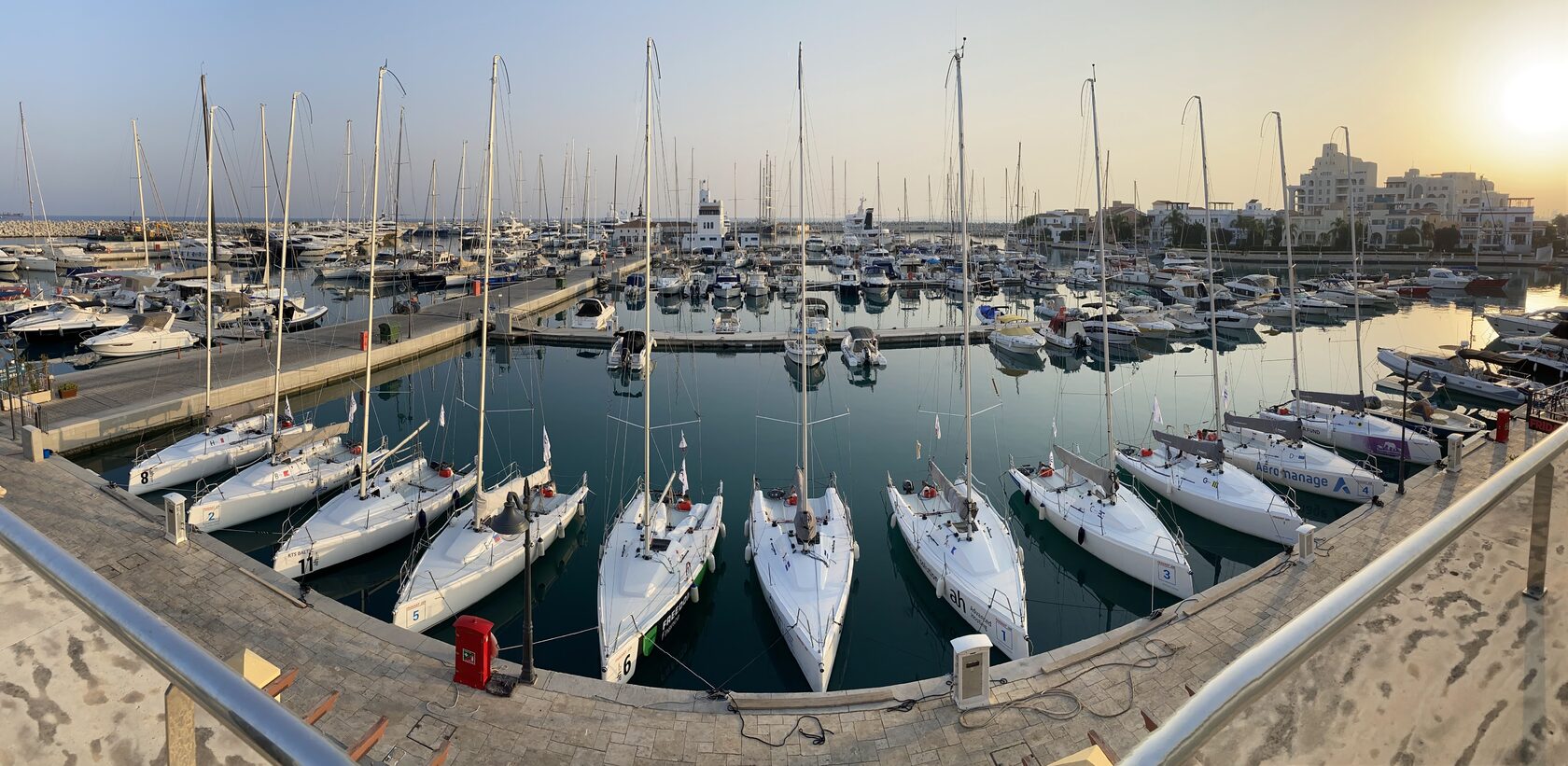 Limassol Marina with the CISC fleet at sunset